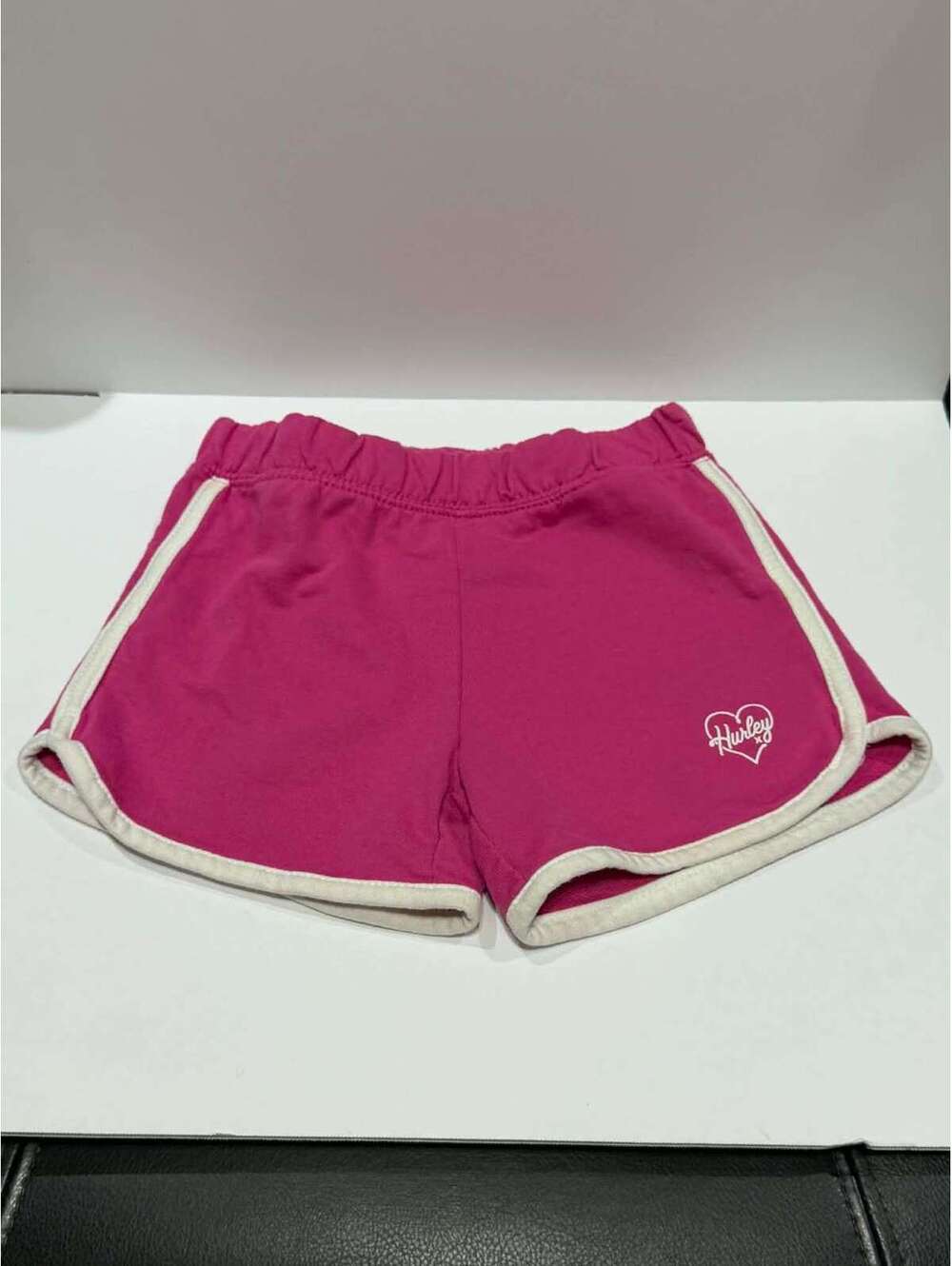 Hurley Girls' Pink Athletic Shorts with White Trim Size 6